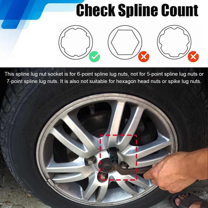 PACLVIO Small 6 Spline Lug Nut Socket, Wheel Lock Key Replacement for Six-Spline Wheel Lock Lug Nuts, Wheel Lock Removal Tool for 19 mm(3/4 Inch)&21 mm(13/16 Inch) Hex Socket Wrench (Small 6 Spline) - Image 5